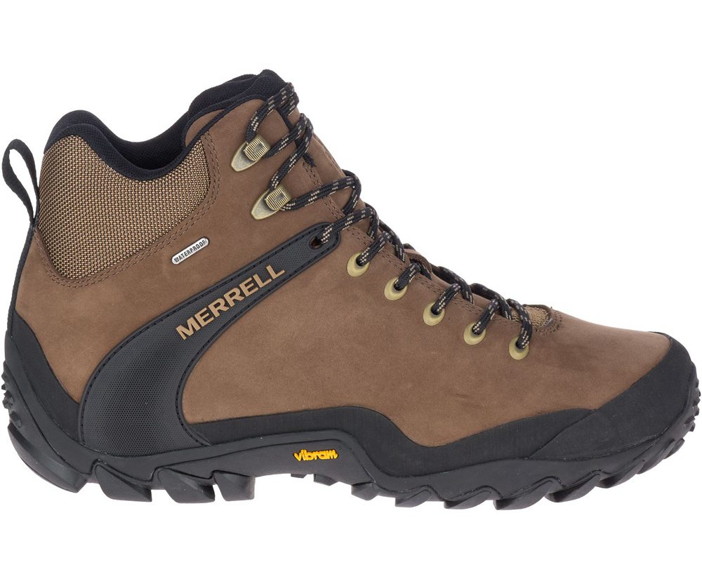Merrell Hiking Boots Brown/Black - Chameleon 8 Leather Mid Waterproof - Mens 72XFWHLYT